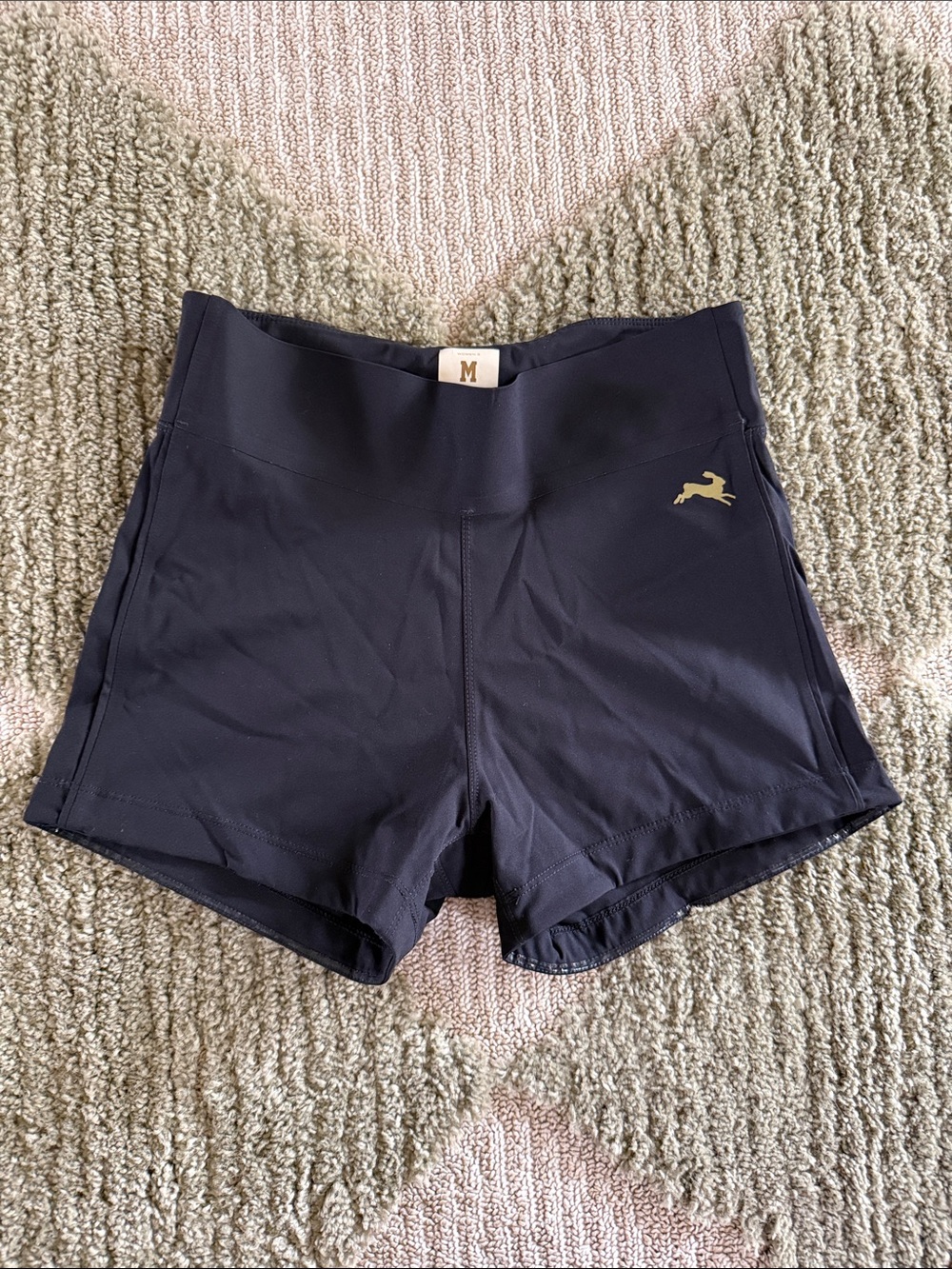 Tracksmith Black Women's Bike Shorts with Gold Logo